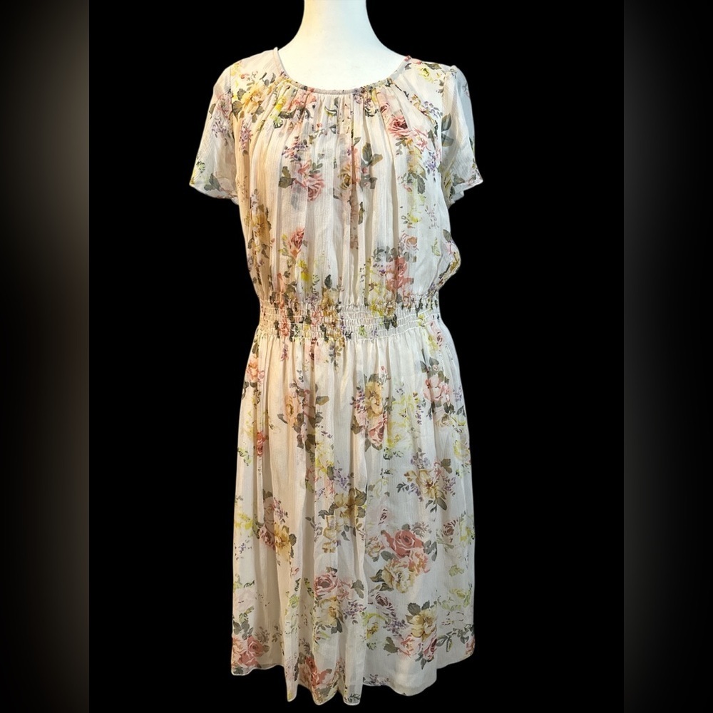 Sundance Floral Midi Dress in Cream and Pink 100% Silk